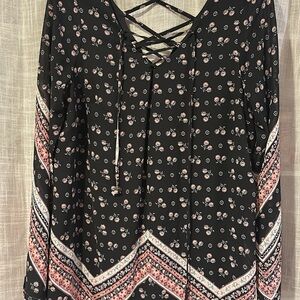 Floral Black and Pink Long Sleeve Blouse